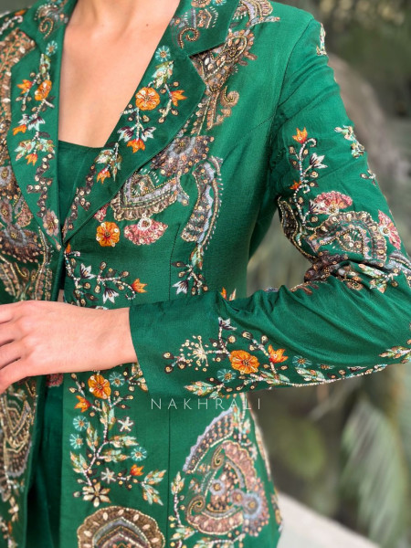Siyara Green Indo-Western Embroidered Jacket Set