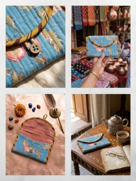 Coin Sky Blue Cotton Printed Quilted Wallet