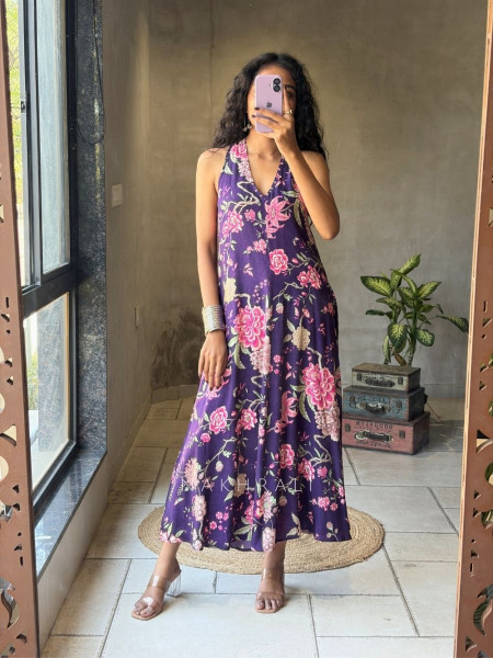 Breeze Muse Purple Floral Printed A-Line Dress
