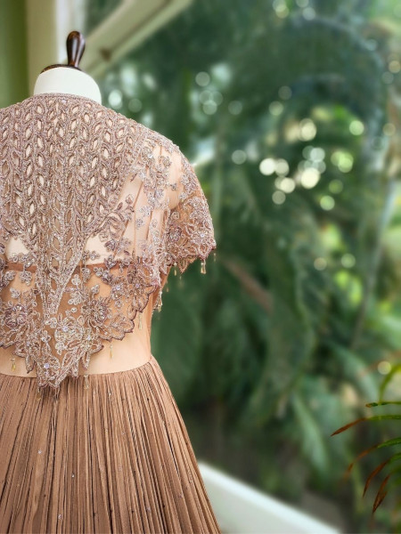 Evelyn Brown Embroidered Gown with Cape Jacket