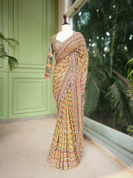 Kalavriti Multicolor Saree with Readymade Heavy Sequin