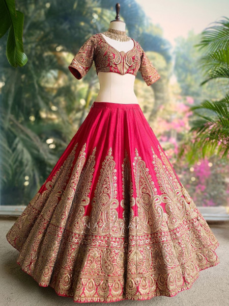 Drisana Red Bridal Lehenga with Heavy Zari & Sequin Work