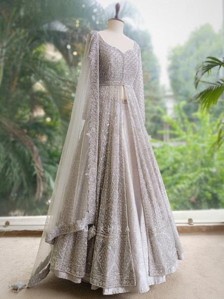 Mystic Moon Grey Indowestern Lehenga with Sequin and Cutdana Embellishment