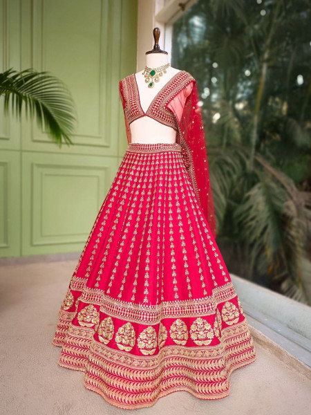 Eshika Red Bridal Lehenga with Zari and Sequin Work