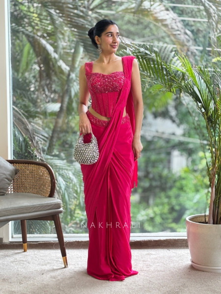 Zyra Magenta Corset Drape Saree