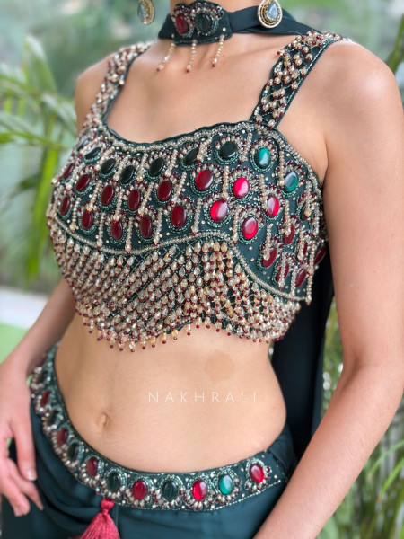 Kritisha Deep Green Indo-Western Draped Skirt Set