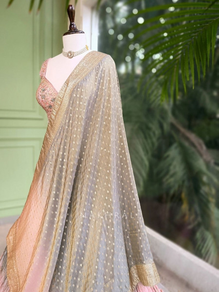 Roselle Pink Ombre Lehenga with Gota Zari Work