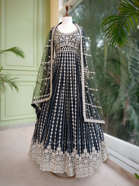 Shahnoor Black Anarkali with Thread Embroidery