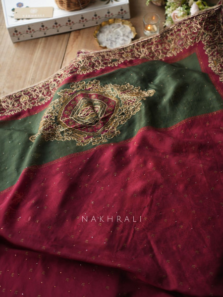Imperial Maroon Dress Material Set with Heavy Embroidery Work
