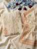 Lioren Cream Floral Printed Dress Material with Thread Embroidery