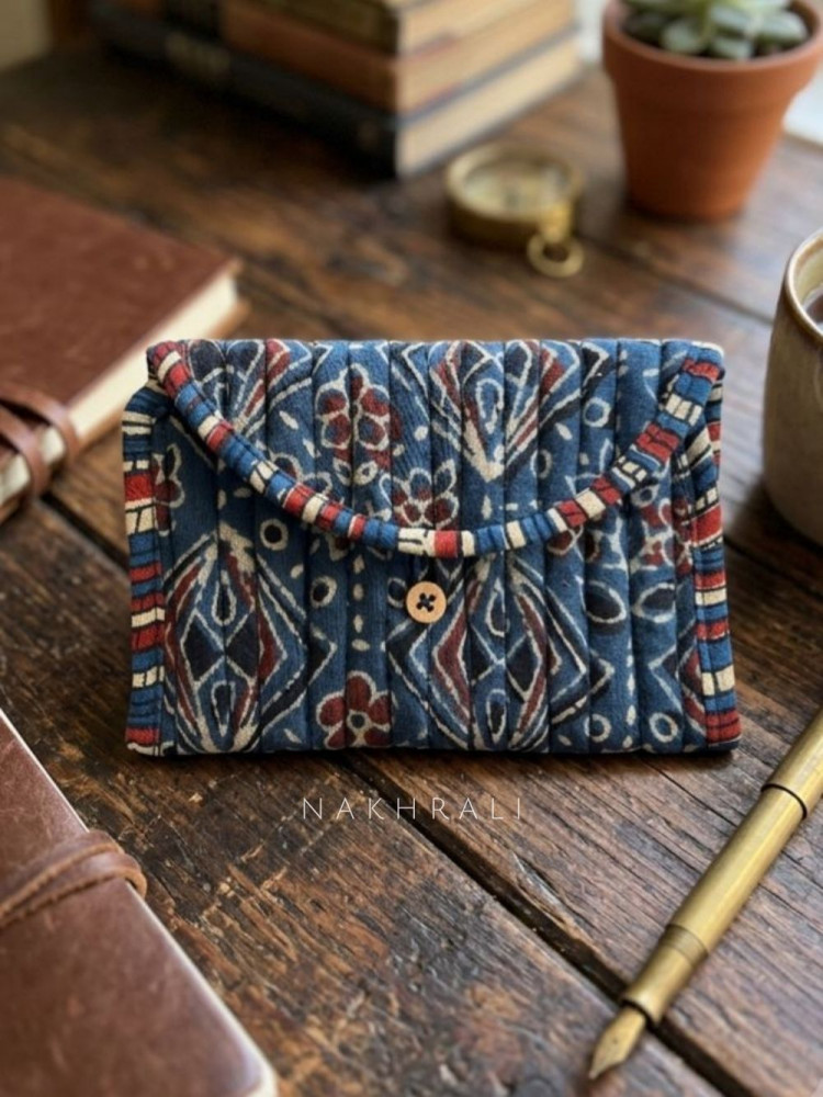 Image of Coin Navy Blue Cotton Printed Quilted Wallet
