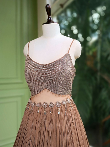 Evelyn Brown Embroidered Gown with Cape Jacket