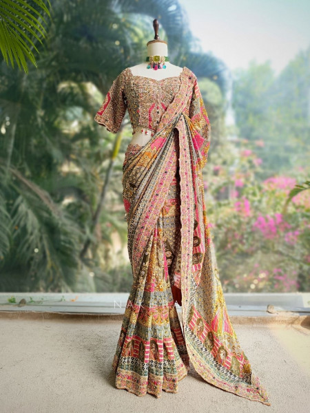 Rangrekha Printed Saree with Readymade Sequin Blouse