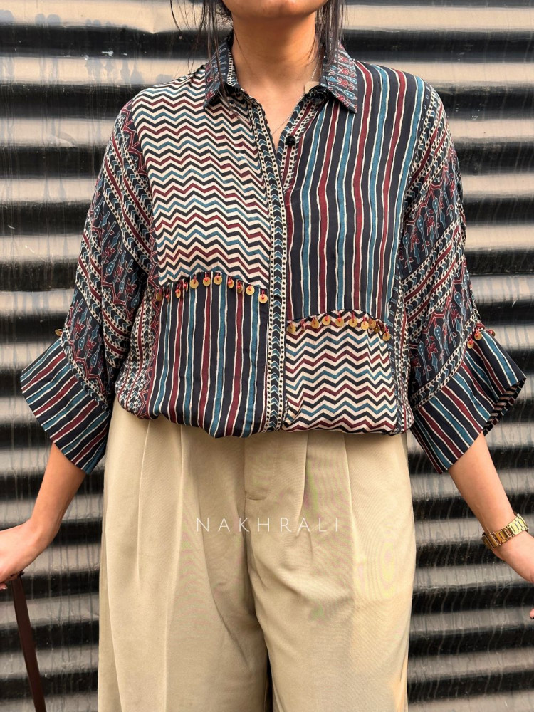 Image of Tattva Black Art Modal Printed Shirt