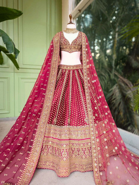 Nayrita Maroon Bridal Lehenga with Zari Sequin and Gota Work