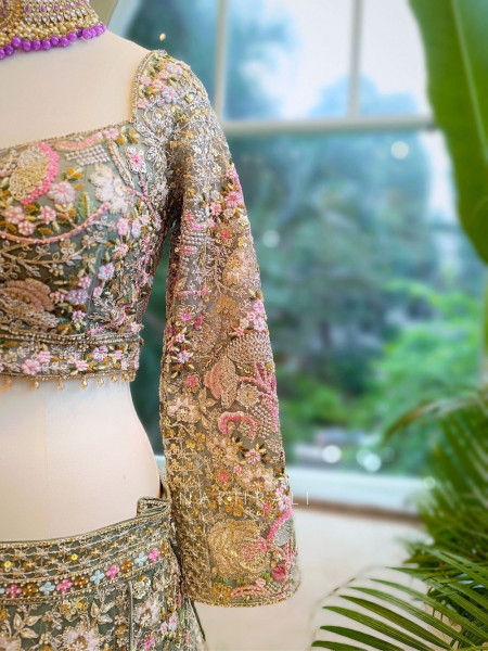 Elysian Green Embroidered Lehenga with Heavy Zari & Sequin Work