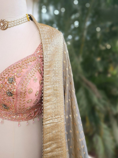 Roselle Pink Ombre Lehenga with Gota Zari Work