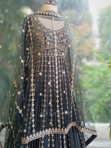 Shahnoor Black Anarkali with Thread Embroidery