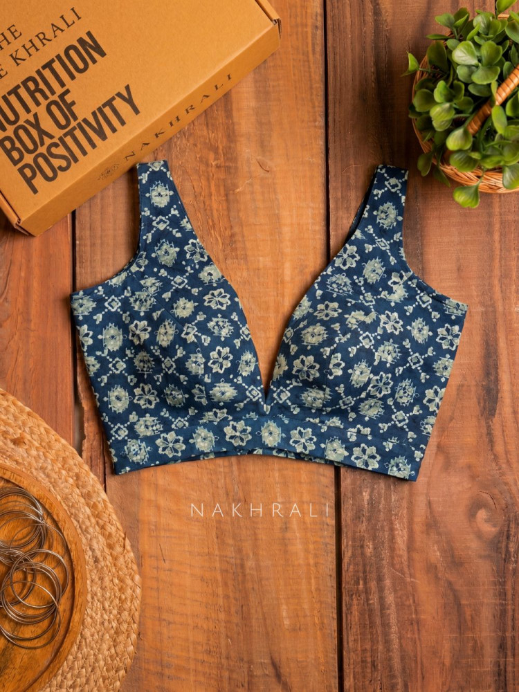 Image of Rupansh Blue Printed Blouse with Back Bow