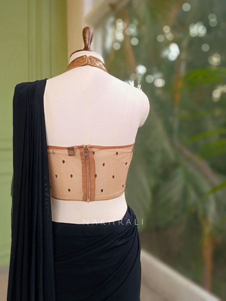 Nyra Black Sequin Blouse Drape Saree Set