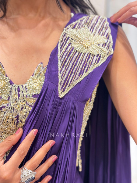 Solmira Purple Drape Saree with Sequin Zari Work