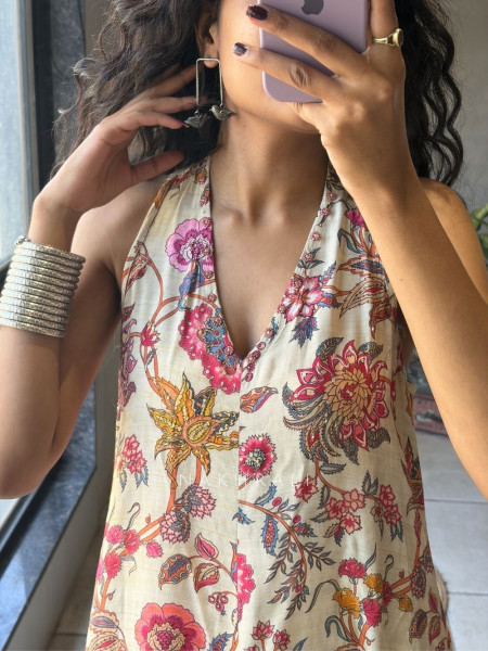 Breeze Muse Cream Floral Printed A-Line Dress