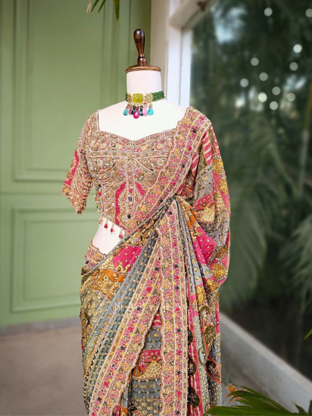 Rangrekha Printed Saree with Readymade Sequin Blouse
