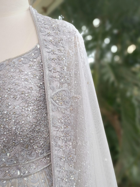 Mystic Moon Grey Indowestern Lehenga with Sequin and Cutdana Embellishment