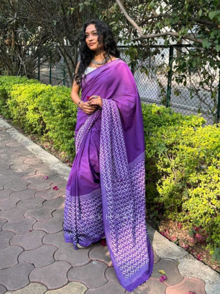 Vanika Purple Cotton Handblock Saree