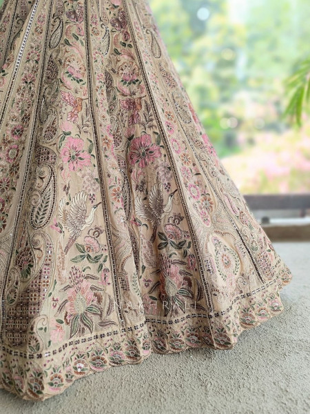 Solene Beige Embroidered Lehenga Set with Thread Work