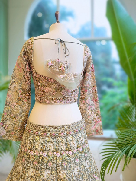 Elysian Green Embroidered Lehenga with Heavy Zari & Sequin Work