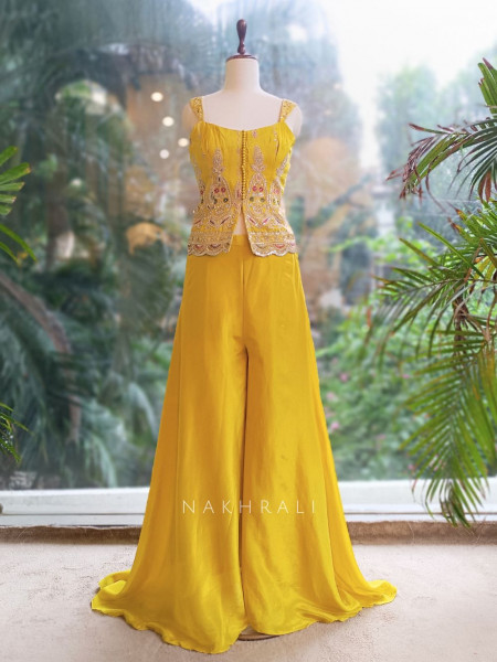 Radiant Marigold Indo-Western Set with Hand Embroidery