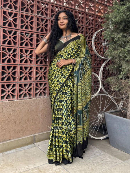 RangRekha Green Modal Saree with Printed Design