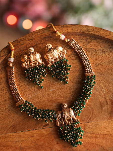 Gajmangal Traditional Green Necklace with Earrings