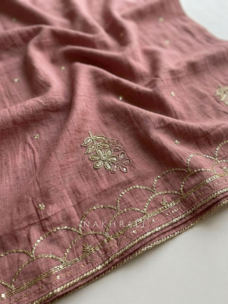 Saanjh Pink Embroidered Dress Material