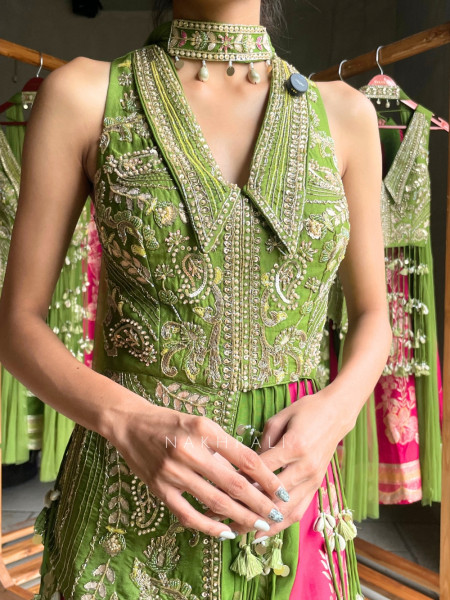 Urban Green Banarasi Silk Brocade Indo-Western Palazzo