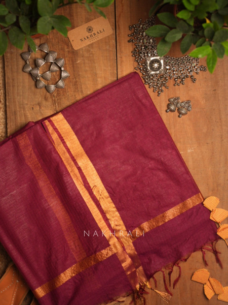 Malini Maroon Kota Doria Saree