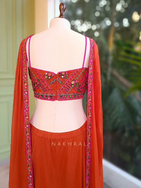Vritika Orange Crop Top Palazzo with Cape