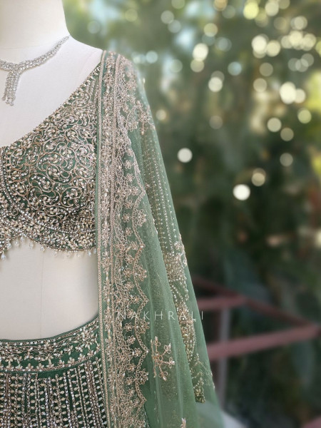 Ruvira Green Bridal Lehenga with Zari and Sequin Work