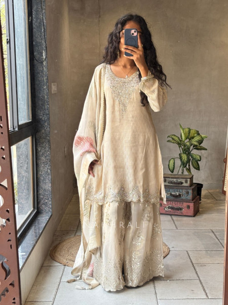 Zohra Sequin Embroidered Suit Set with Tassel Detail