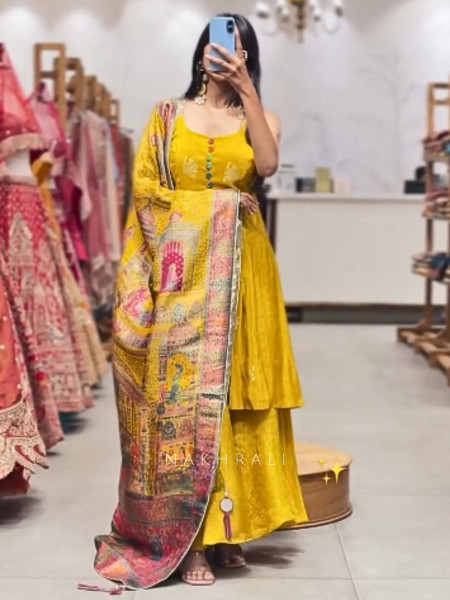 Amber Glow Silk Suit Set with Banarasi Dupatta