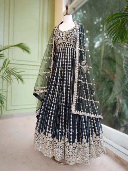 Shahnoor Black Anarkali with Thread Embroidery