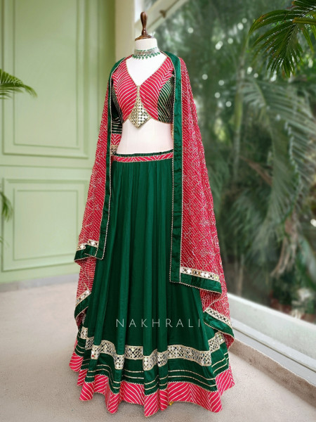 Garba Glam Green Crop Top Lehenga- Dandiya Diva Collection