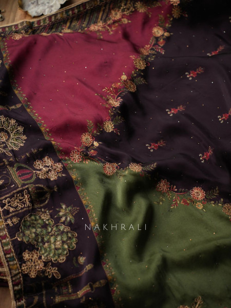 Sultana Wine Dress Material Set with Heavy Embroidery Work
