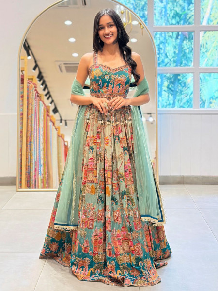 Rajvansh Green Indo Western Lehenga Set with Heritage Embroidery