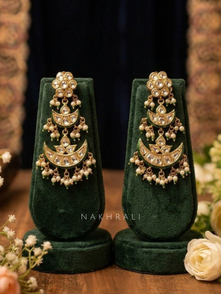 Chandrika Green Kundan Necklace Set with Pearl Drops