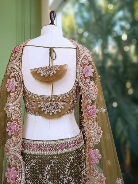 Tirvani Green Floral Embroidered Bridal Lehenga Set