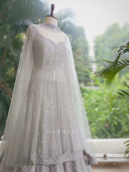 Mystic Moon Grey Indowestern Lehenga with Sequin and Cutdana Embellishment