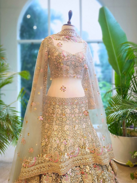 Elysian Green Embroidered Lehenga with Heavy Zari & Sequin Work