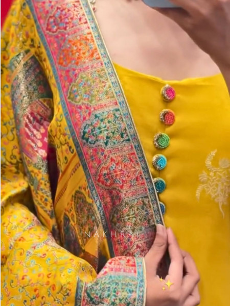 Amber Glow Silk Suit Set with Banarasi Dupatta